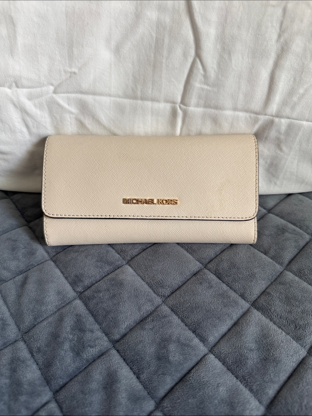 Michael Kors Cream Leather Wallet with Gold Logo